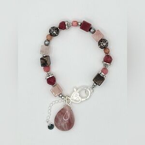 Pink Rose Quartz, Sun Stone, Rhodonite Bracelet with Mauve Madagascar Pendant